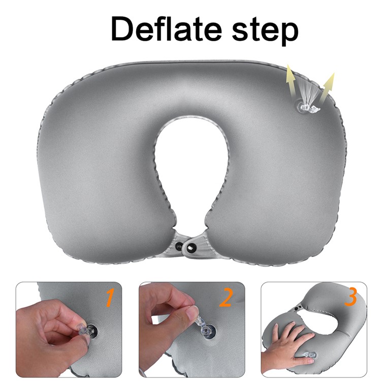 U shaped Press Type Inflatable Neck Support Pillow with Built in Air Bump - Grey-5