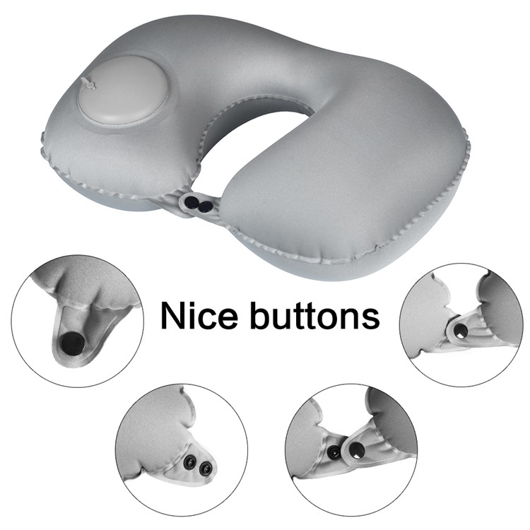 U shaped Press Type Inflatable Neck Support Pillow with Built in Air Bump - Grey-8