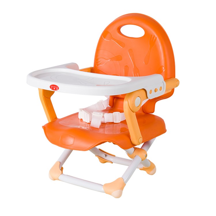 Multi-functional Foldable Travel Kids 3-level Height Adjustable Dining Eating Chair Seat with Detachable Dinner Plate - Orange-1