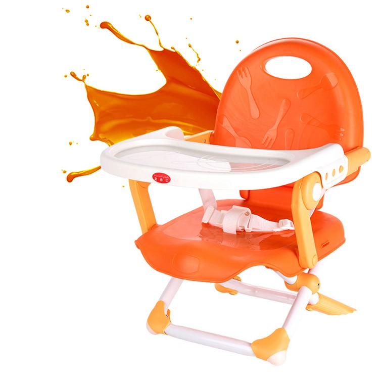 Multi-functional Foldable Travel Kids 3-level Height Adjustable Dining Eating Chair Seat with Detachable Dinner Plate - Orange-2