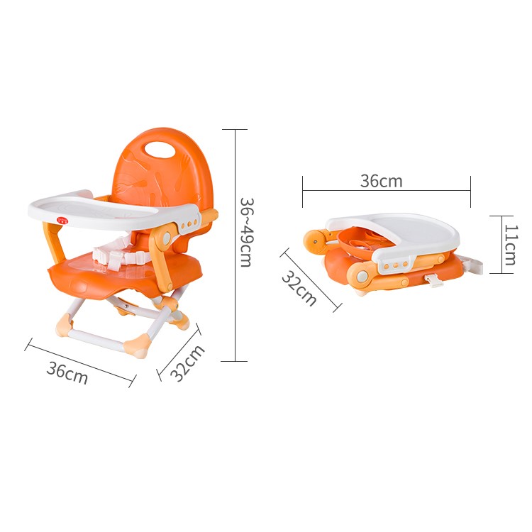 Multi-functional Foldable Travel Kids 3-level Height Adjustable Dining Eating Chair Seat with Detachable Dinner Plate - Orange-3