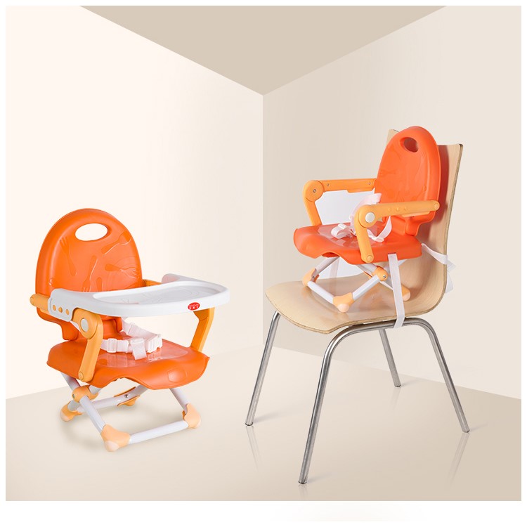 Multi-functional Foldable Travel Kids 3-level Height Adjustable Dining Eating Chair Seat with Detachable Dinner Plate - Orange-4