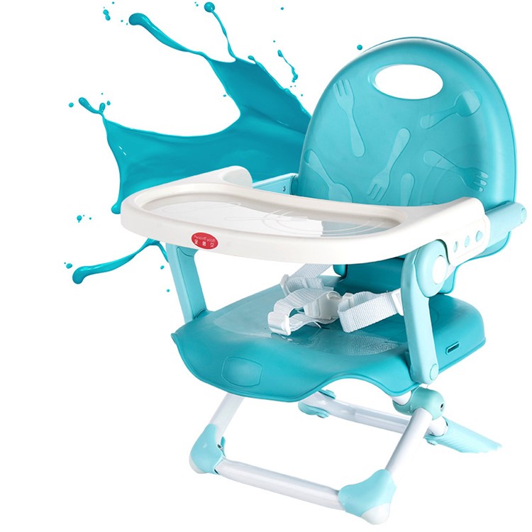 Portable Travel Kids 3-level Height Adjustable Eating Dining Chair Safety Seat with Detachable Dinner Plate - Blue-2