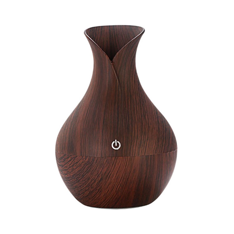 KJR-036 130ml Creative Wood Pattern Vase Air Humidifier LED Light Desktop Mist Sprayer - Coffee-1