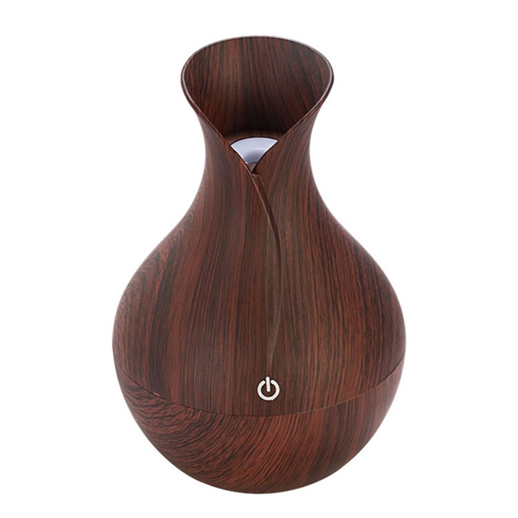 KJR-036 130ml Creative Wood Pattern Vase Air Humidifier LED Light Desktop Mist Sprayer - Coffee-4