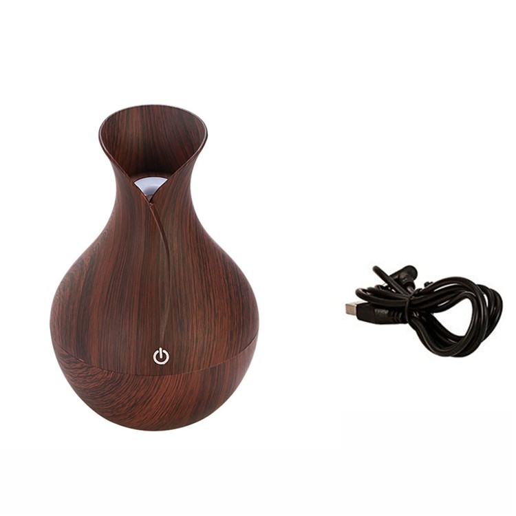 KJR-036 130ml Creative Wood Pattern Vase Air Humidifier LED Light Desktop Mist Sprayer - Coffee-6