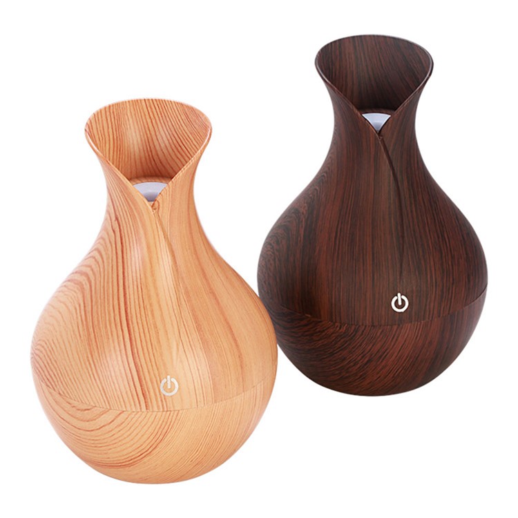 KJR-036 130ml Creative Wood Pattern Vase Air Humidifier LED Light Desktop Mist Sprayer - Coffee-8