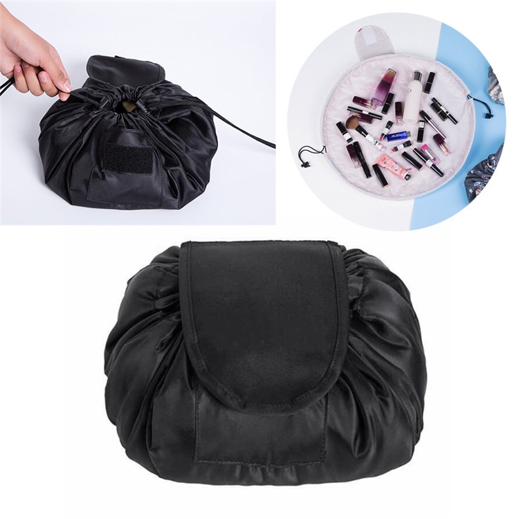 Waterproof Women Toiletry Bag Folding Large Capacity Lazy Cosmetic Bag - Black-1