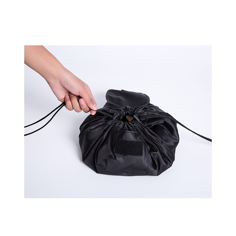 Waterproof Women Toiletry Bag Folding Large Capacity Lazy Cosmetic Bag - Black-2