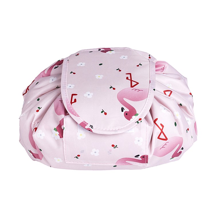 Waterproof Women Toiletry Bag Folding Large Capacity Lazy Cosmetic Pouch - Flamingo Pattern-1