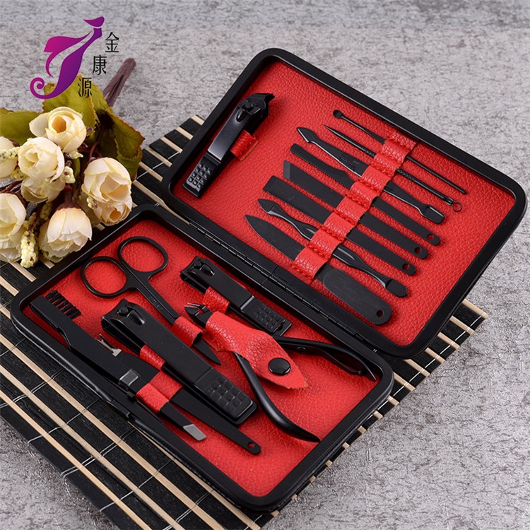 15 in 1 Stainless Steel Professional Manicure Set Pedicure Kit with Black Travel Case-2