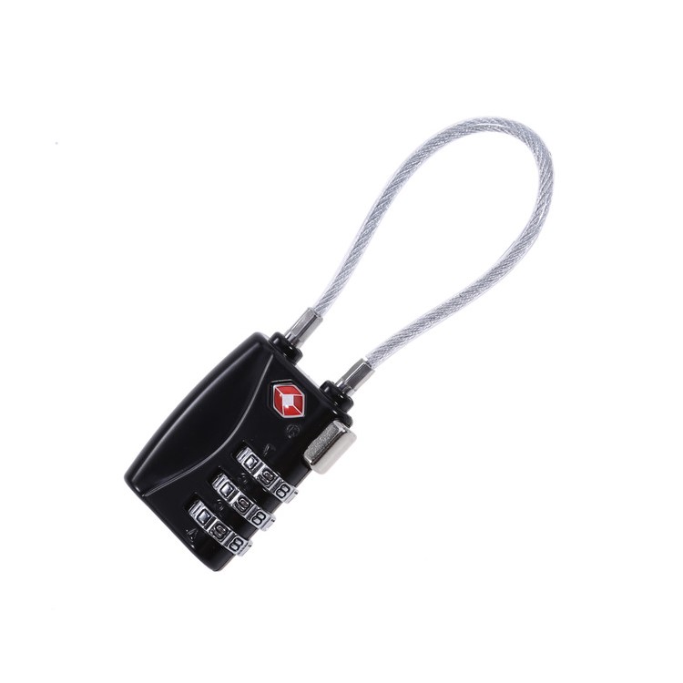 TSA Combination Wirerope 3 Digit Password Lock for Zipper Luggage Backpack Box Travel Bag - Black-1