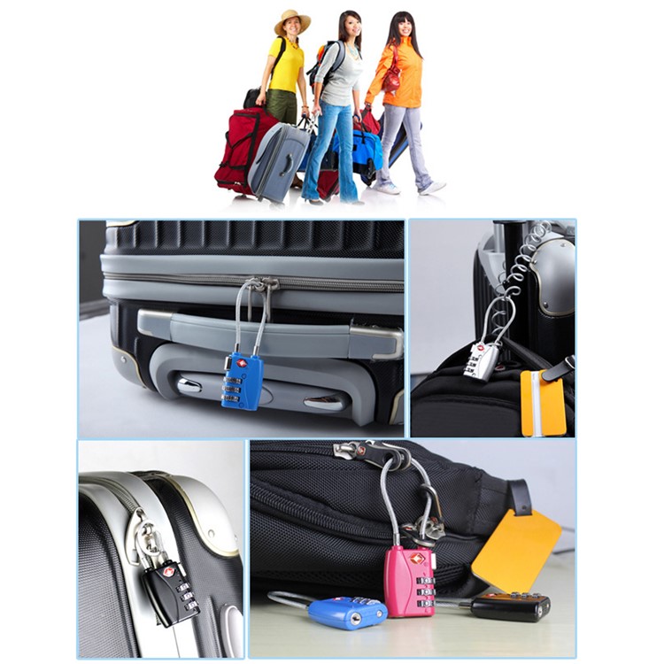 TSA Combination Wirerope 3 Digit Password Padlock for Zipper Luggage Backpack Box Travel Bag - Silver-2