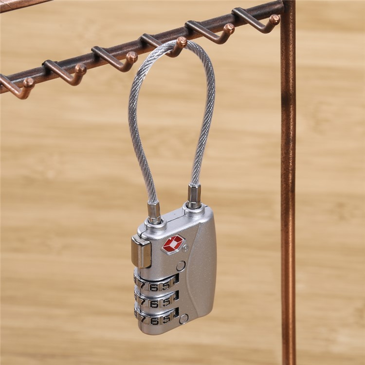 TSA Combination Wirerope 3 Digit Password Padlock for Zipper Luggage Backpack Box Travel Bag - Silver-3