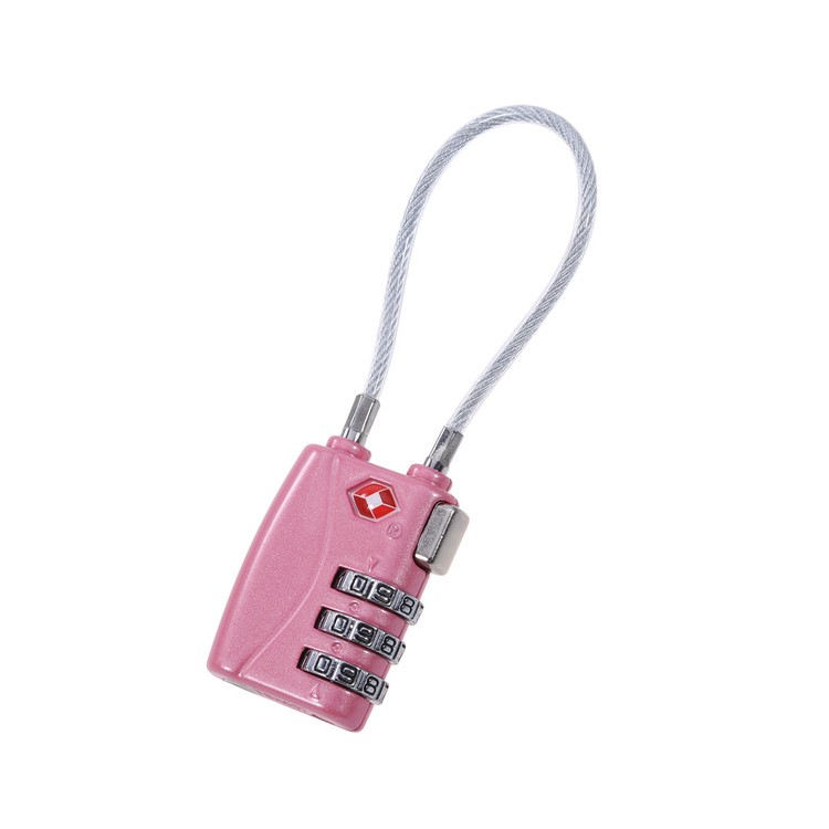 TSA Wirerope 3 Digit Password Combination Padlock for Zipper Luggage Backpack Box Travel Bag - Pink-1