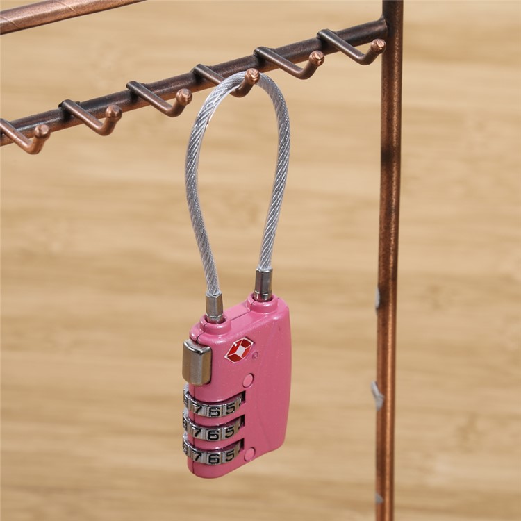 TSA Wirerope 3 Digit Password Combination Padlock for Zipper Luggage Backpack Box Travel Bag - Pink-3