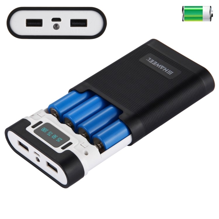 HAWEEL 4 x 18650 Charger Box Power Bank and Battery Charger Box with 2 USB Port and Power Display - Black-2