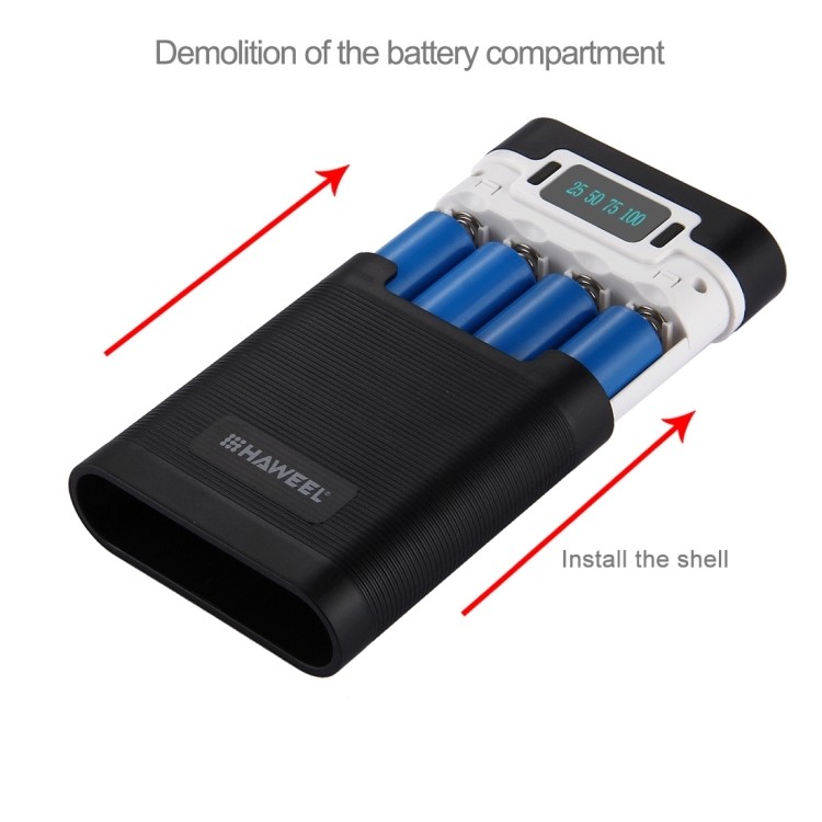 HAWEEL 4 x 18650 Charger Box Power Bank and Battery Charger Box with 2 USB Port and Power Display - Black-3