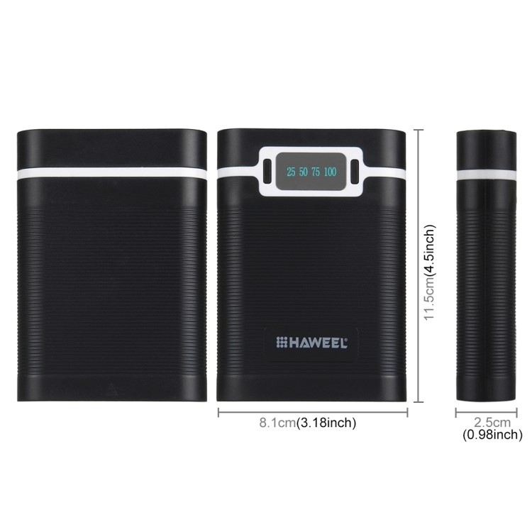 HAWEEL 4 x 18650 Charger Box Power Bank and Battery Charger Box with 2 USB Port and Power Display - Black-5