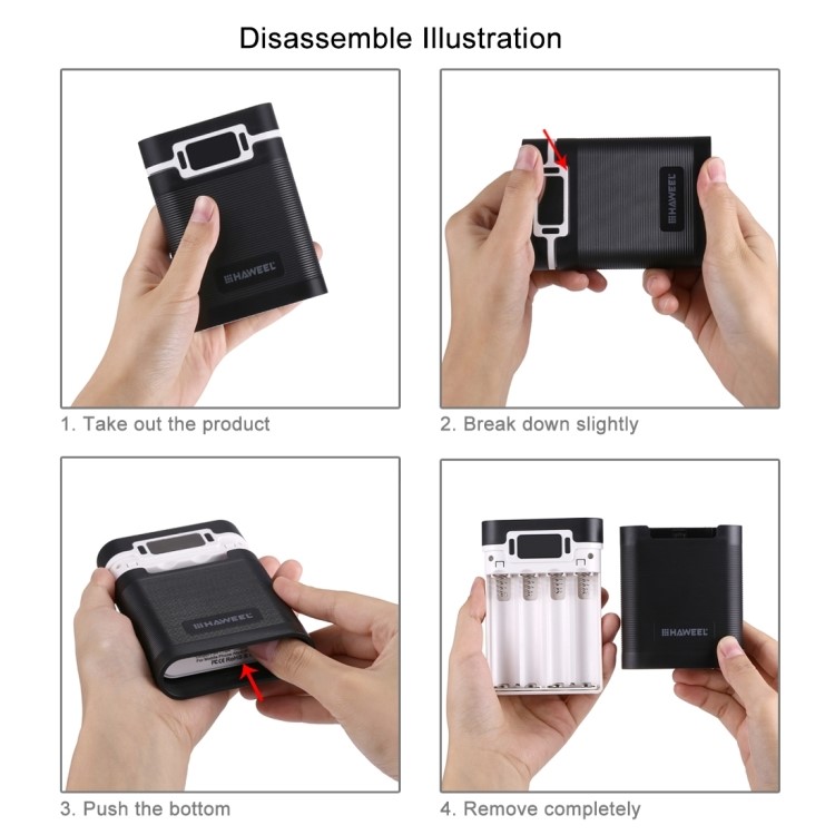 HAWEEL 4 x 18650 Charger Box Power Bank and Battery Charger Box with 2 USB Port and Power Display - Black-7