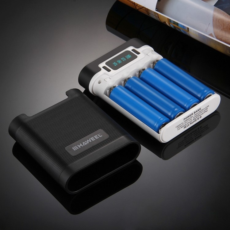 HAWEEL 4 x 18650 Charger Box Power Bank and Battery Charger Box with 2 USB Port and Power Display - Black-9