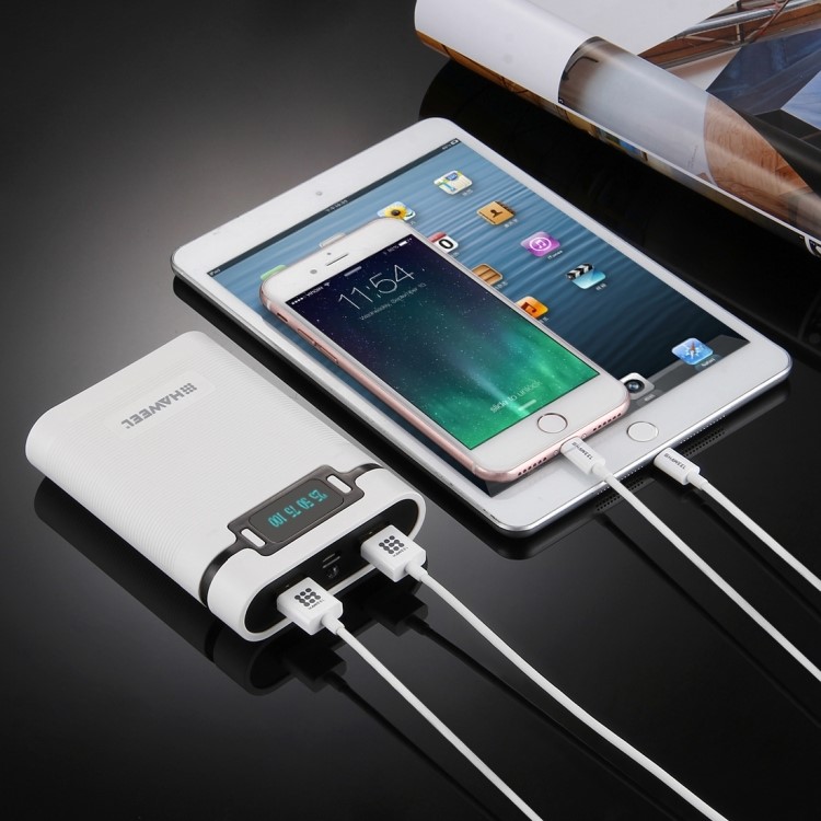 HAWEEL 4 x 18650 Battery Charger Box Portable Power Bank with 2 USB Port and Power Display - White-10