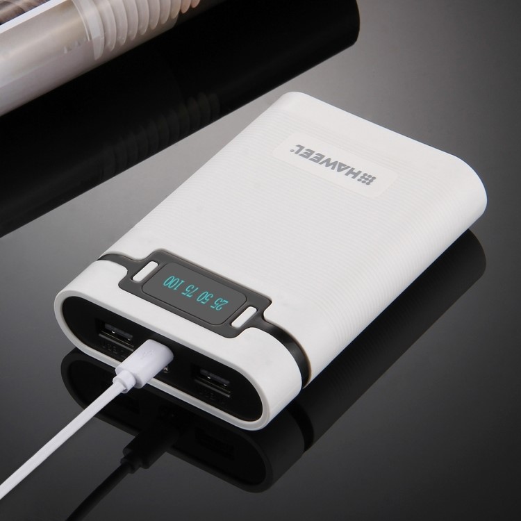 HAWEEL 4 x 18650 Battery Charger Box Portable Power Bank with 2 USB Port and Power Display - White-11