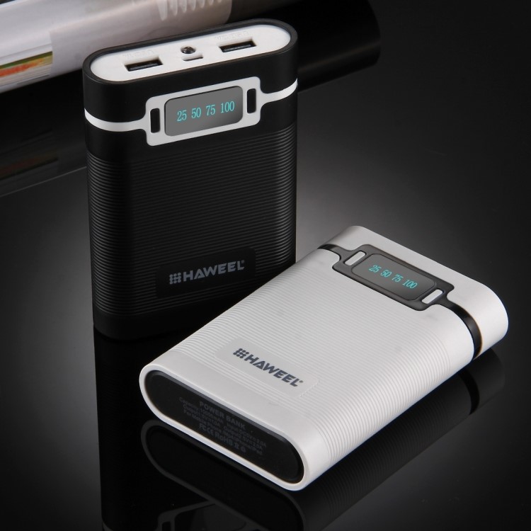 HAWEEL 4 x 18650 Battery Charger Box Portable Power Bank with 2 USB Port and Power Display - White-13