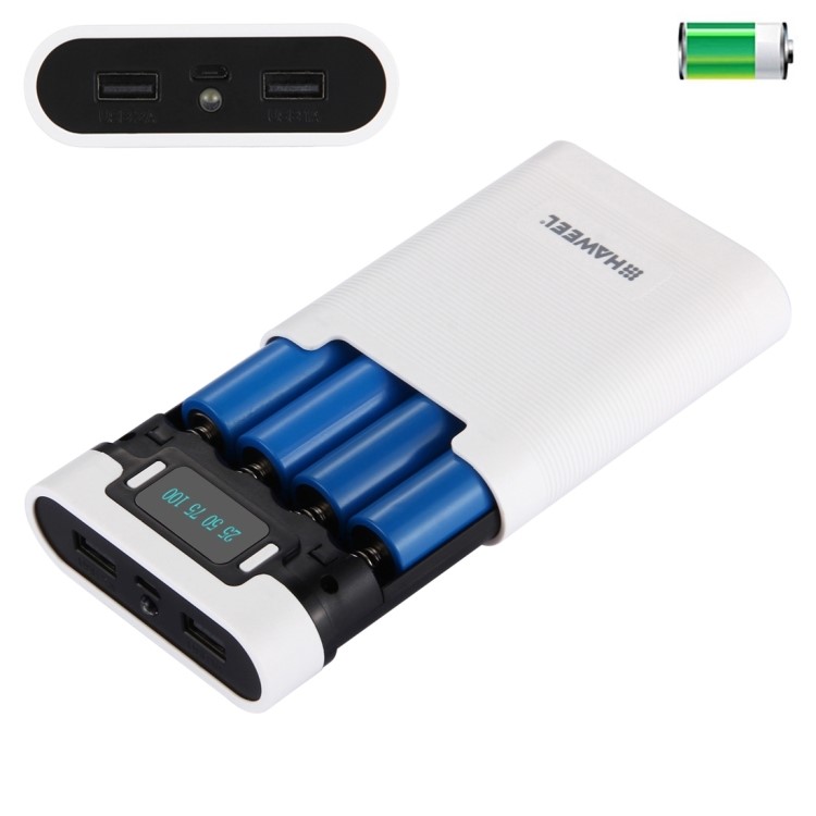 HAWEEL 4 x 18650 Battery Charger Box Portable Power Bank with 2 USB Port and Power Display - White-2