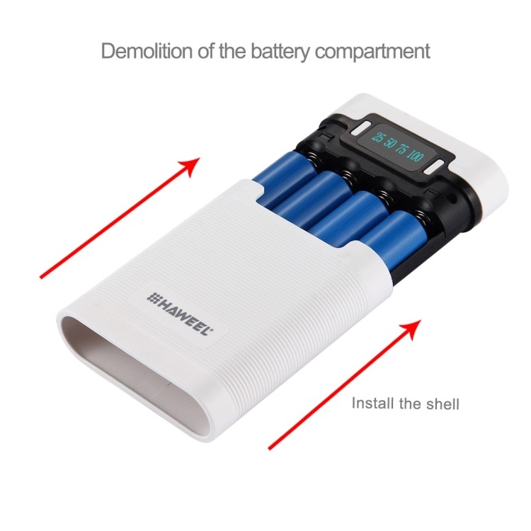 HAWEEL 4 x 18650 Battery Charger Box Portable Power Bank with 2 USB Port and Power Display - White-3