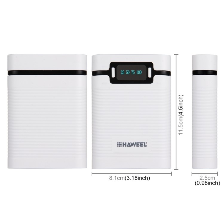 HAWEEL 4 x 18650 Battery Charger Box Portable Power Bank with 2 USB Port and Power Display - White-5