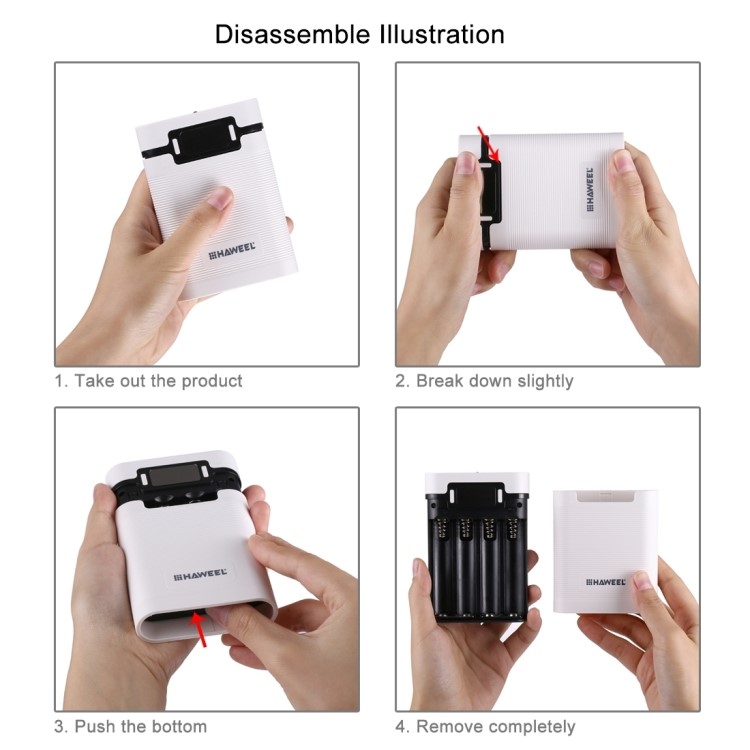 HAWEEL 4 x 18650 Battery Charger Box Portable Power Bank with 2 USB Port and Power Display - White-7