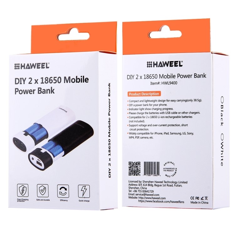 HAWEEL 2 X 18650 Carregador Banco De Potência Caixa E Carregador De Bateria Com Display LCD De Energia - Preto-6