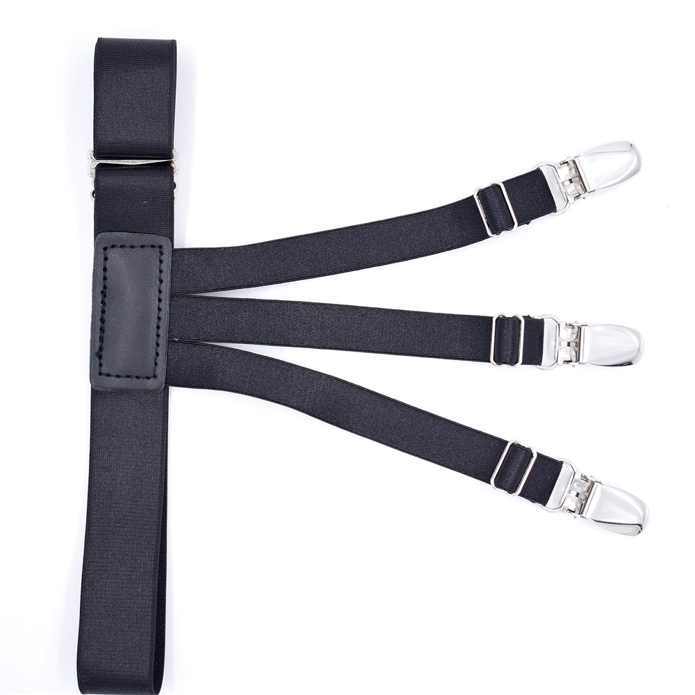 Mens Shirt Stays Anti-Wrinkle Clip Thigh Suspender Belts Stay with 3 Locking Clamps - Black-5