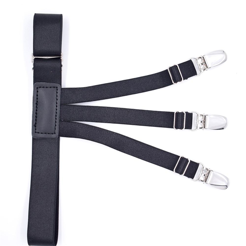 1 Par Mens Shirt Permanece Anti-Wrinkle Clip Cards Suspender Fique Com 3 Braçadeiras De Travamento - Preto