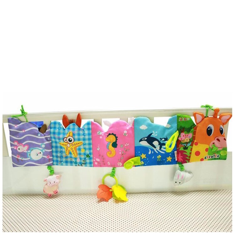 Multifunctional Colorful Cartoon Pattern Cute Multi-touch Cloth Book Reversible Baby Bed Curtain Ornament - Style 1-4