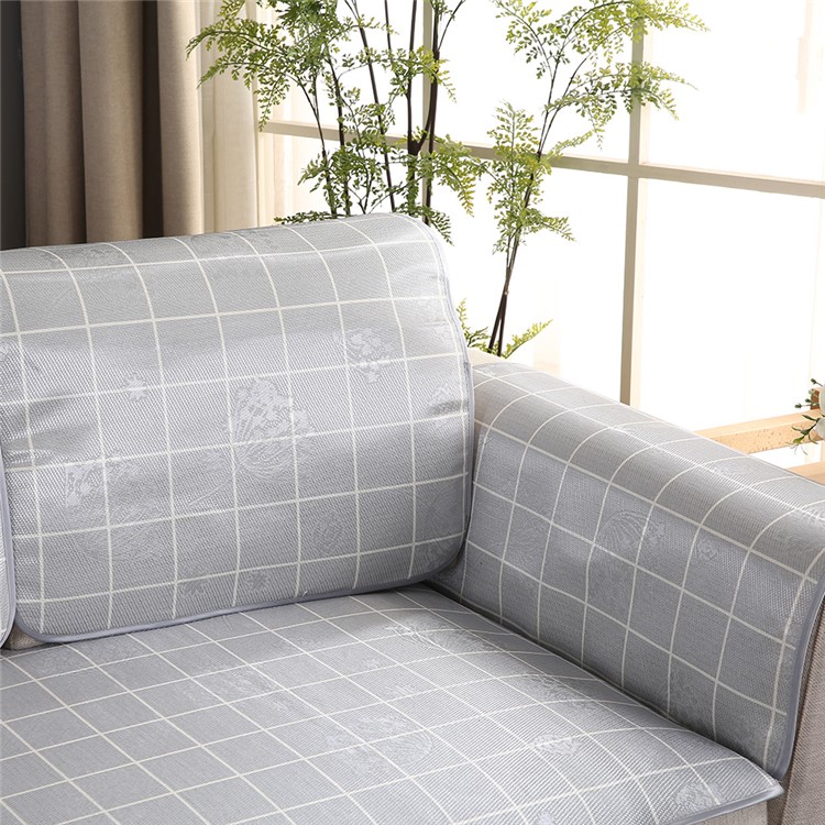 Grid Pattern Ice Silk Sofa Mat Summer Non-slip Sofa Cushion, Size: 80x80cm - Light Gey-10