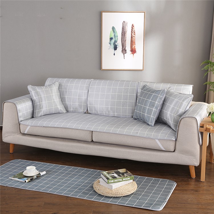 Grid Pattern Ice Silk Sofa Mat Summer Non-slip Sofa Cushion, Size: 80x80cm - Light Gey-2