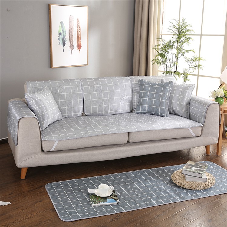 Grid Pattern Ice Silk Sofa Mat Summer Non-slip Sofa Cushion, Size: 80x80cm - Light Gey-3