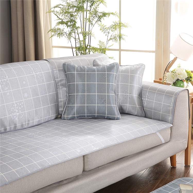 Grid Pattern Ice Silk Sofa Mat Summer Non-slip Sofa Cushion, Size: 80x80cm - Light Gey-4