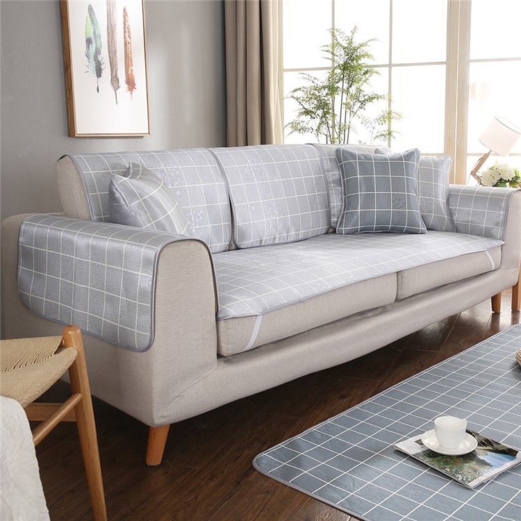 Grid Pattern Ice Silk Sofa Mat Summer Non-slip Sofa Cushion, Size: 80x80cm - Light Gey-5