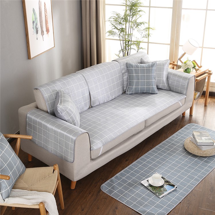 Grid Pattern Ice Silk Sofa Mat Summer Non-slip Sofa Cushion, Size: 80x80cm - Light Gey-6