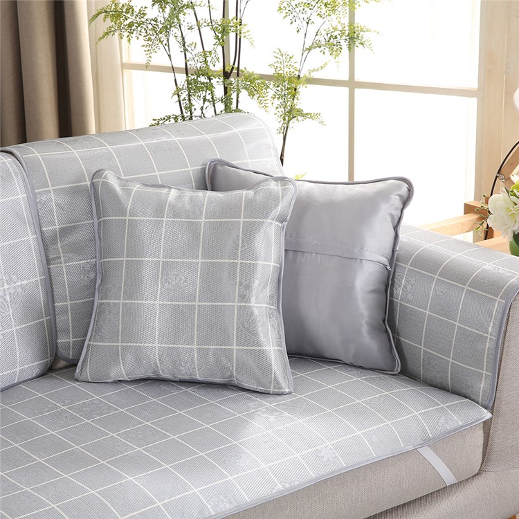 Grid Pattern Ice Silk Sofa Mat Summer Non-slip Sofa Cushion, Size: 80x80cm - Light Gey-7