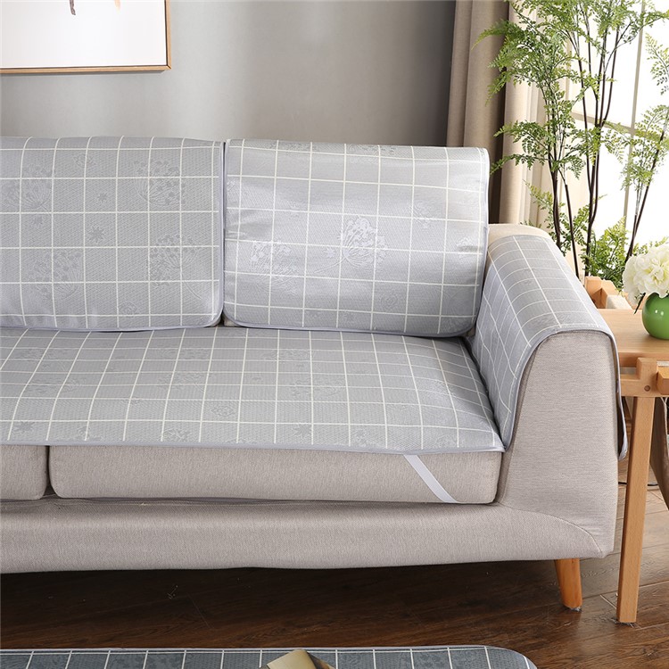 Grid Pattern Ice Silk Sofa Mat Summer Non-slip Sofa Cushion, Size: 80x80cm - Light Gey-8