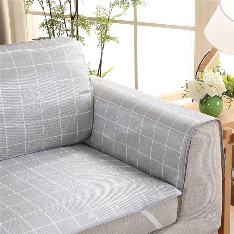 Grid Pattern Ice Silk Sofa Mat Summer Non-slip Sofa Cushion, Size: 80x80cm - Light Gey-9