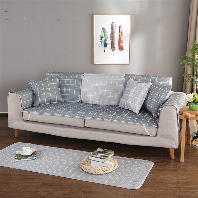 Grid Pattern Summer Sofa Cushion Cover Summer Ice Silk Sofa Mat, Size: 80x80cm - Dark Grey-2