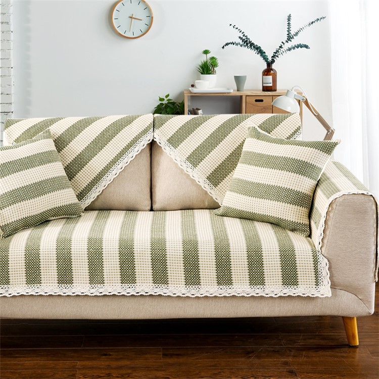 Stripes Pattern Cotton Sofa Cover Slipcover Soft Sofa Towel, Size: 90 x 180cm - Green-2