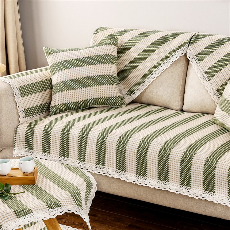 Stripes Pattern Cotton Sofa Cover Slipcover Soft Sofa Towel, Size: 90 x 180cm - Green-7