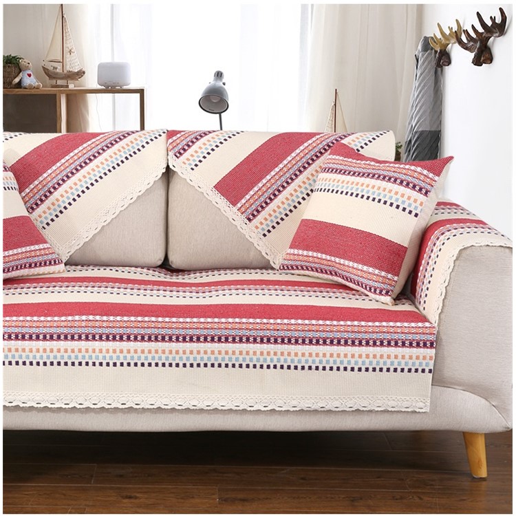 Colorful Grid Pattern Cotton Decorative Sofa Cover Couch Slipcover, Size: 90 x 210cm - Red-1