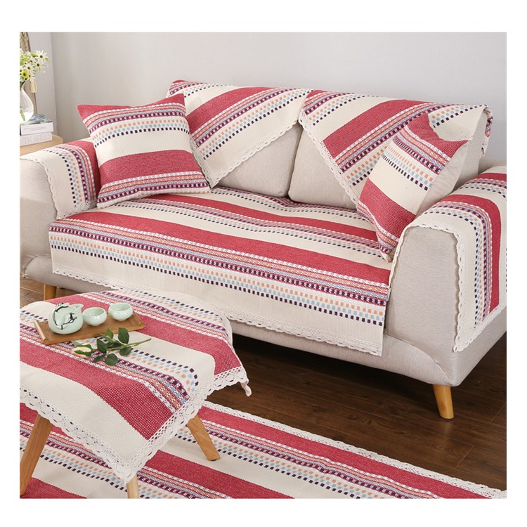 Colorful Grid Pattern Cotton Decorative Sofa Cover Couch Slipcover, Size: 90 x 210cm - Red-2